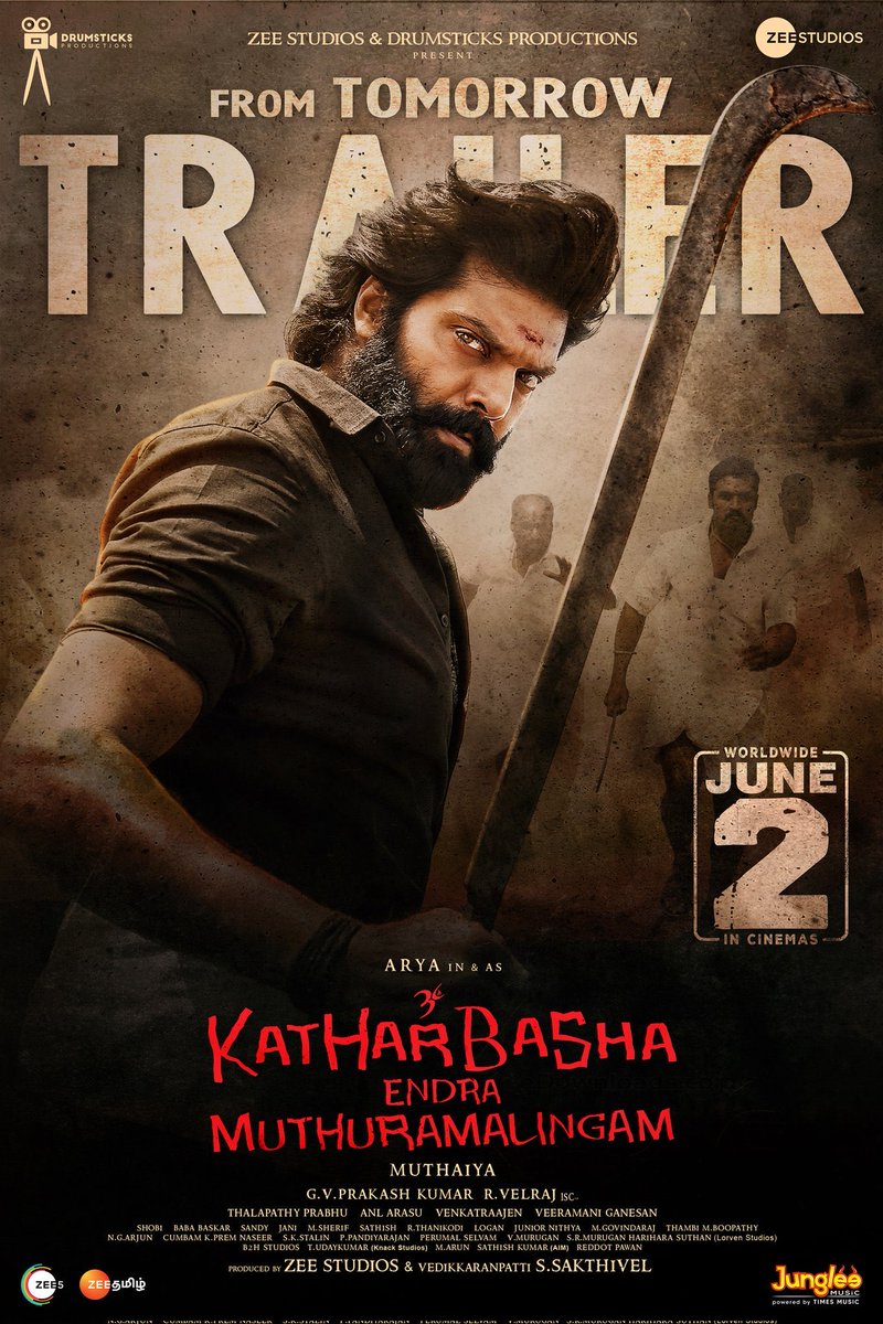 stargreen143's tweet photo. #KatharbashaEndraMuthuramalingam Trailer From Tomorrow

Direction : Muthaiya   
Music : GV Prakash  
Starring :  Arya, Siddhi Idnani, Prabu, Bhagyaraj, Singampuli, Naren, Tamizh, Madhusudhana Rao

Film Releasing In Theatres On June 2nd
#KEMTheMovie https://t.co/zJkkojRQm8