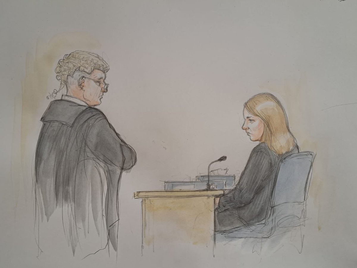 Our artist’s impression of Lucy Letby being cross-examined  today by Nick Johnson KC. My report from today’s hearing will be on #BBCNewsSix and #BBCNewsTen on @BBCOne tonight. (Court sketch by @h_tipper)