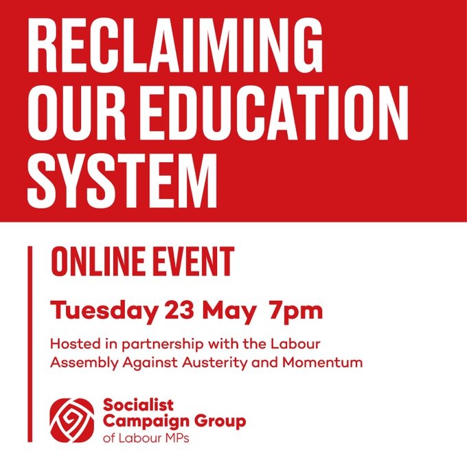 📢 FIGHT TORY EDUCATION CUTS A decade of Tory cuts has left our education system in crisis. Primary class sizes are the highest in Europe! Join our discussion on fighting for an alternative to cuts and marketisation. 🗓️Tuesday 23 May, 7pm ✍️Register bit.ly/ReclaimingEduc…