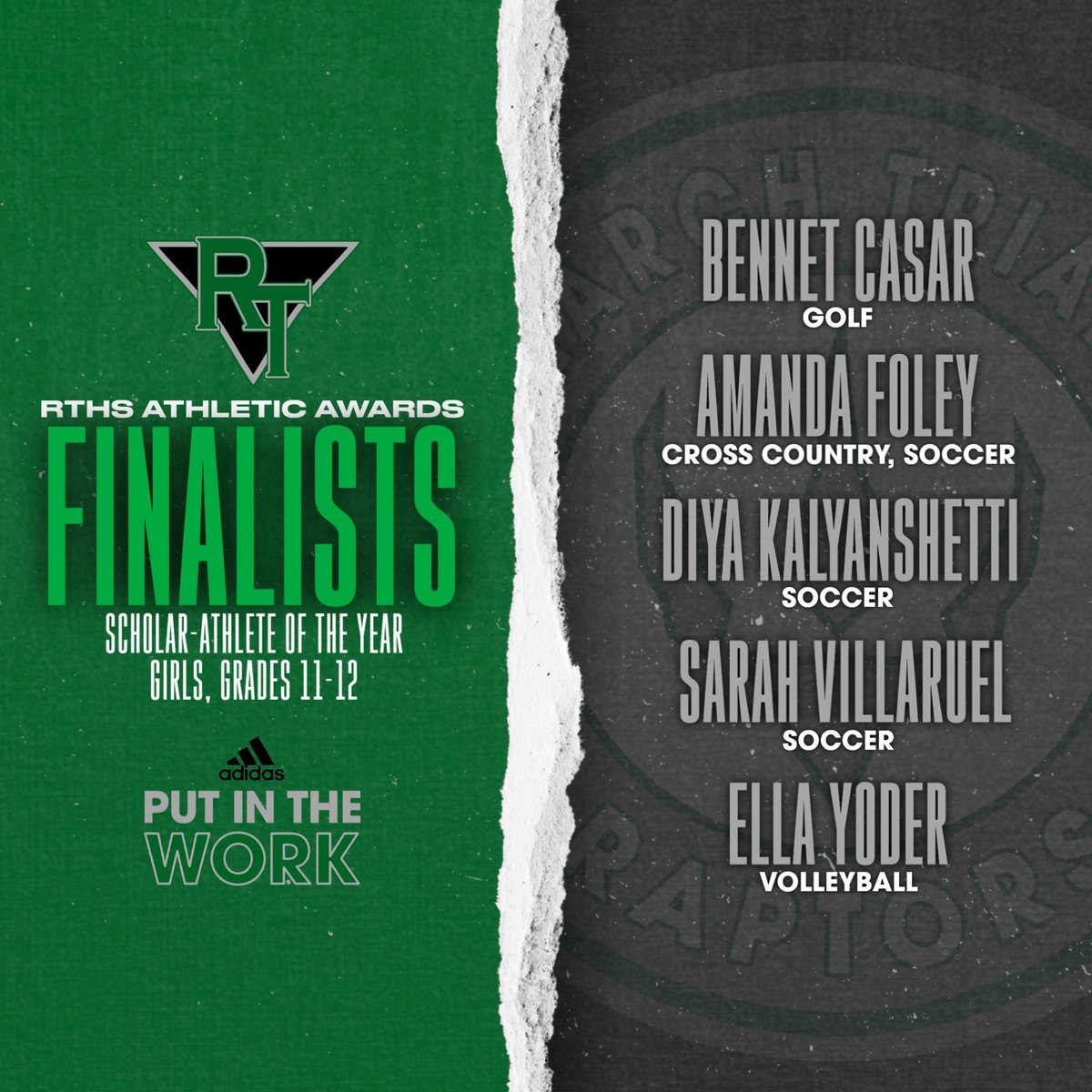 BANQUET: Congratulations to all our finalists for our 4 Scholar-Athlete of the Year awards that will be presented tomorrow night.