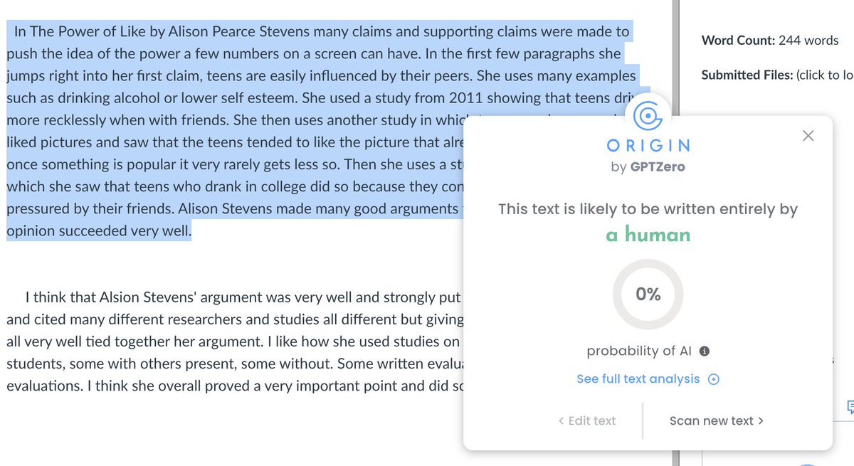 JenRoberts1's tweet photo. Loving the Origin chrome extension for checking for AI content on web. Works on Canvas too😉 Highlight the text then right click and choose Origin. No need to copy/paste text into a checker. https://t.co/eTjWqloJvw https://t.co/KhrUoyAv7w