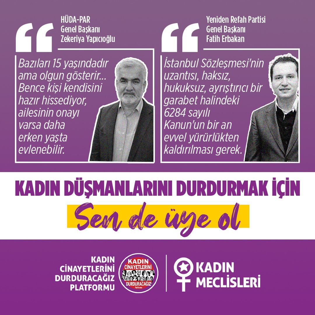 Kadın düşmanlığının bu düzeyi bile siyasi iktidar sayesinde milletvekili seçilerek mecliste olacak. 
6284'e dokunamamaları için, çocukları istismardan korumak için bizim de örgütlü mücadelemiz var.

Sen de katıl birlikte kadın düşmanlarını durduralım.
kadincinayetlerinidurduracagiz.net/bize-katilin/u…