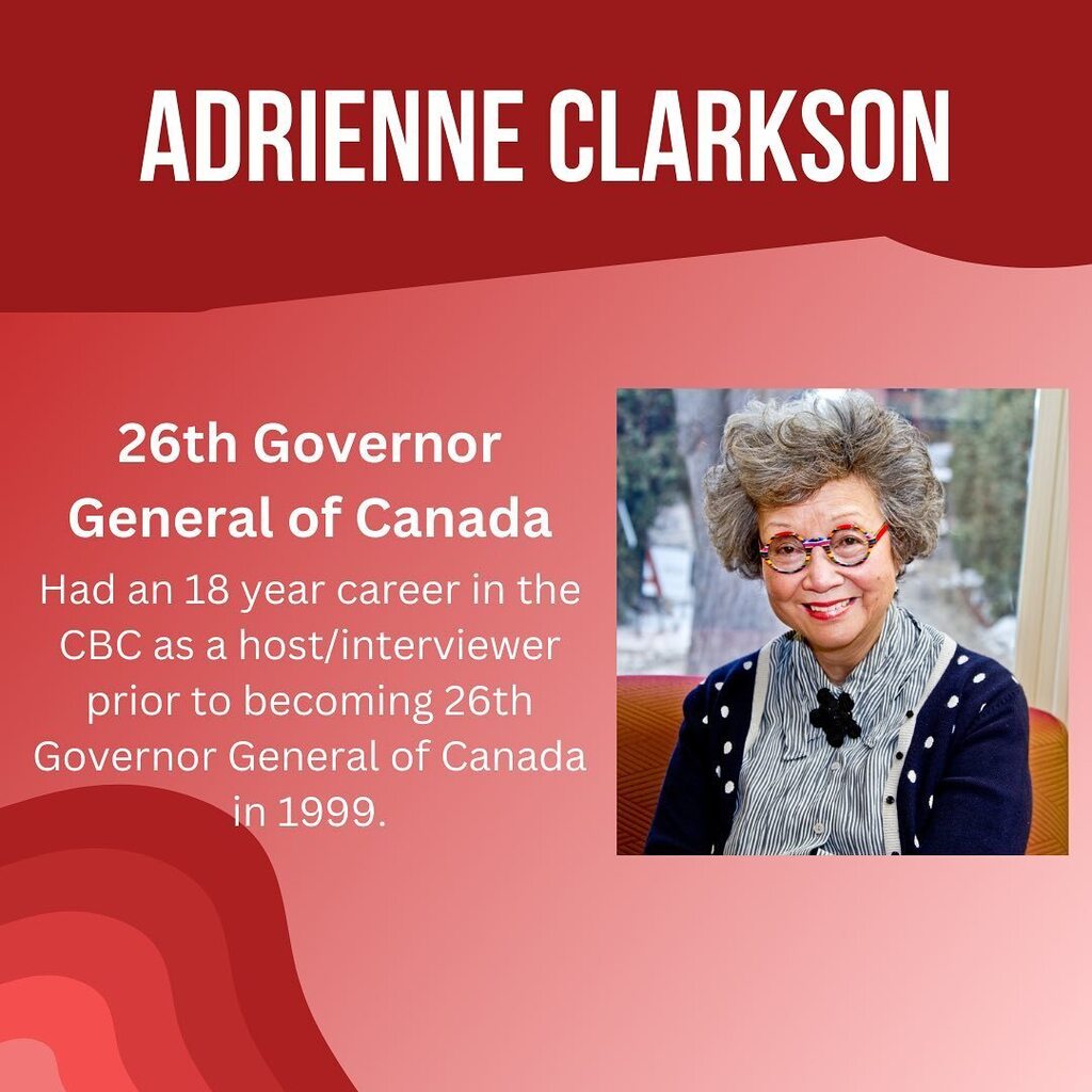 rhhsllc's tweet photo. Adrienne Clarkson was the 26th Governor General of Canada and a host on the CBC. She was born in Hong Kong in 1939, and immigrated to Canada in 1942. She had an 18-year career on the CBC as a host/interviewer. She served as Ontario’s Agent General in Par… https://t.co/UzduhR7toB https://t.co/8d7sfWRWQz
