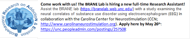 The BRANE Lab is hiring a new full-time Research Assistant! Apply by May 26th. branelab.web.unc.edu