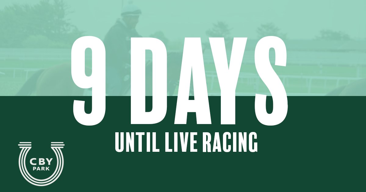 CanterburyPark's tweet photo. 9 Days Until Live Racing Returns! 
May 27 is Opening Night at CBY Park! https://t.co/yVcXPVzDMq