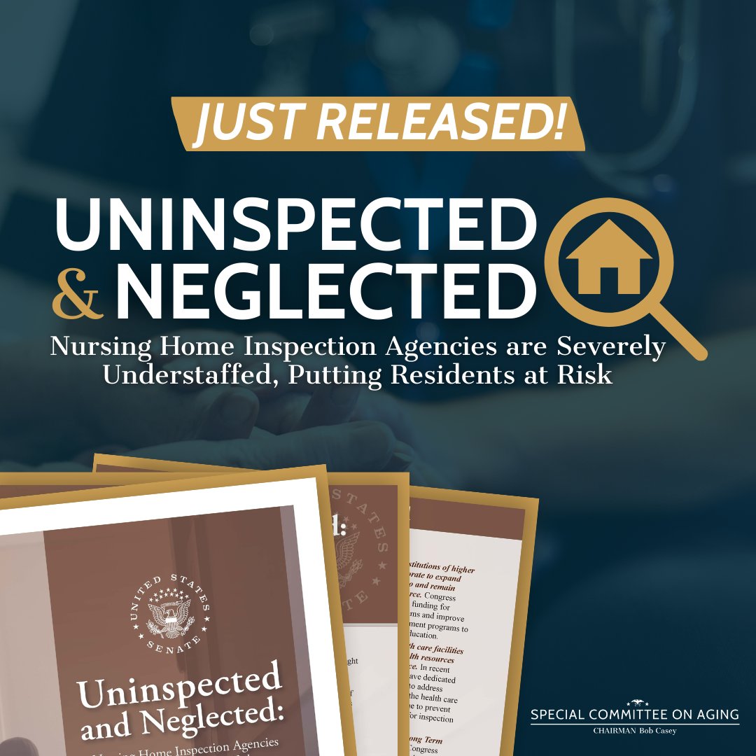 Today, @SenateAging is releasing a report on the state of nursing home oversight in America - and the findings aren't good. After decades of under-funding, the inspection system that's supposed to protect residents is in crisis. Learn more here: aging.senate.gov/download/unins…