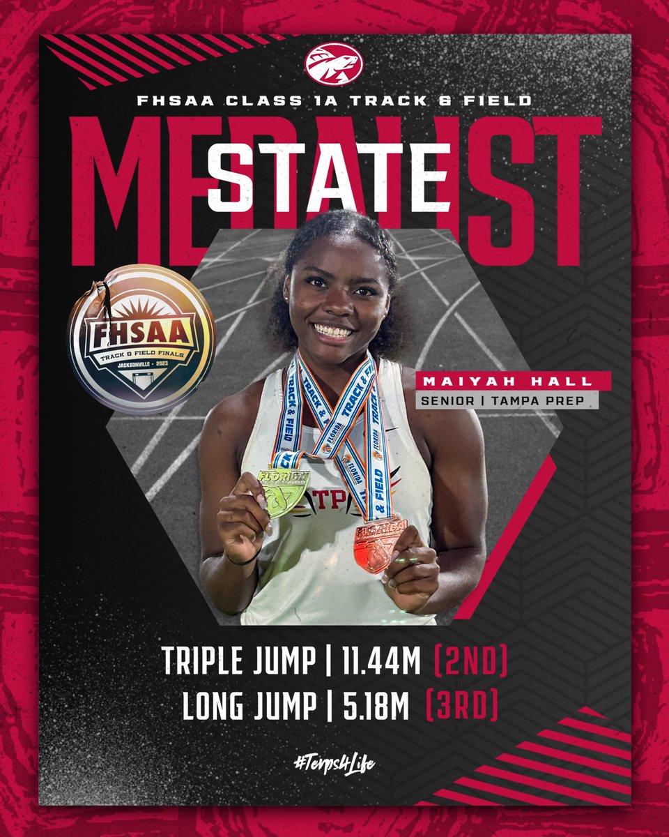 𝗧𝗥𝗔𝗖𝗞 // Congrats to Maiyah Hall for earning a silver medal in the triple jump, and a bronze medal in the long jump at the #FHSAA 1A Track &amp; Field State Finals yesterday!🥈🥉