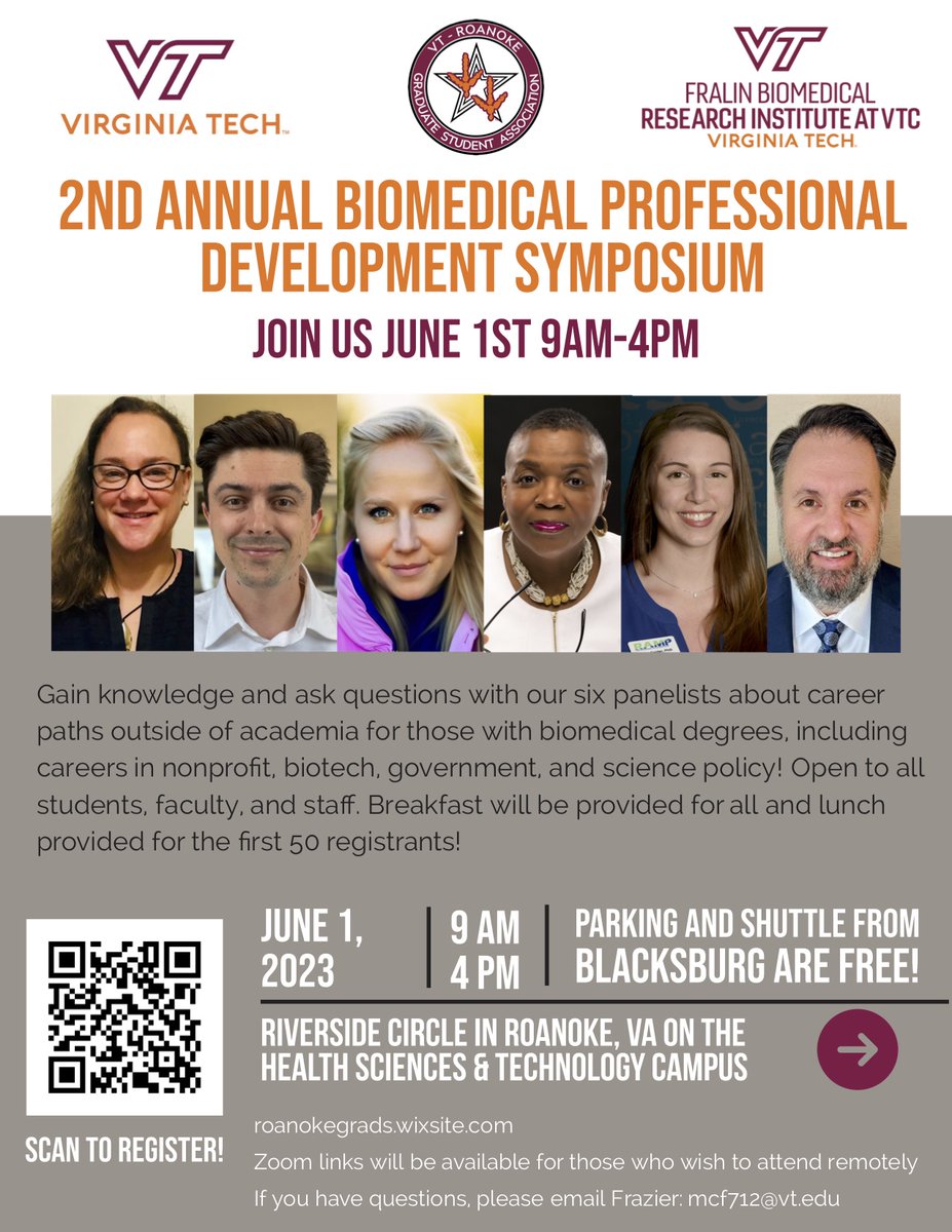Join us for the Second Annual Biomedical Professional Development Symposium to gain knowledge about career paths outside of academia for those with biomedical degrees, including nonprofit, biotech, government, and science policy!
Register here: forms.gle/DSdsJLtnhrhHKn…