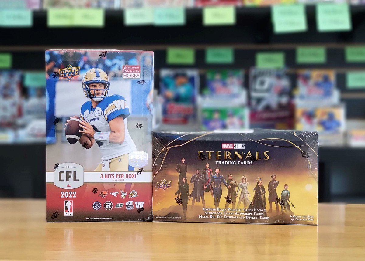 Between2Games's tweet photo. Nouveautés Upper Deck!
New Upper Deck Releases!

🇨🇦🏈2022 Upper Deck CFL Hobby
🦸🦹2022 Upper Deck Marvel Eternals Hobby

📲Prix par message privé
📲Dm for price

#upperdeck #Hobby  #CollectTheBest #MarvelStudios  #upperdeckmarvel #upperdeckcfl #CFL https://t.co/WEiMaACpqq