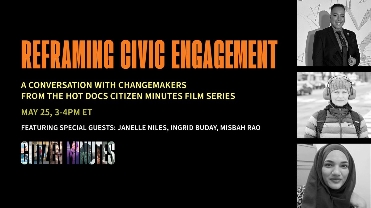 Next week is Citizenship Week in Canada, and some of the changemakers featured in #CitizenMinutes Series 2 will discuss their unique and bold journey of community leadership and civic engagement at a virtual roundtable on May 25 at 3 pm EDT.

Learn more: citizenminutes.ca/events-screeni…