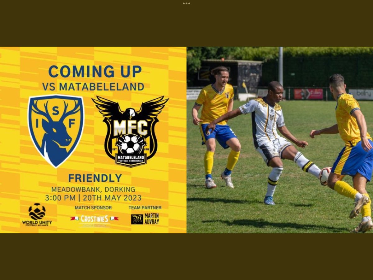 IntSurFootball's tweet image. Can’t wait for this one. Will you be there? @IntSurFootball v @MatabelFootball at @DorkingWDRS this Saturday, 3pm kick-off.

Admission £5, concessions £3 and under-16s free. Printed programmes £2.