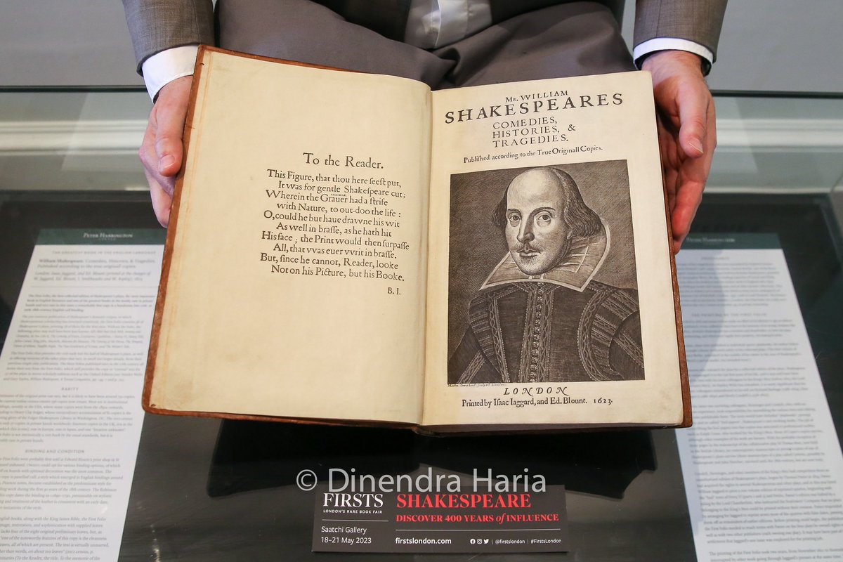 Dinendra_Haria's tweet photo. William Shakespeare's First Folio which contains all 36 of his plays on display at Firsts: London's Rare Book Fair.

#WilliamShakespeare #FirstFolio #RareBookFair #saatchigallery 

@ABARareBooks @firstslondon @saatchi_gallery @pete_harrington https://t.co/teTVxTey94