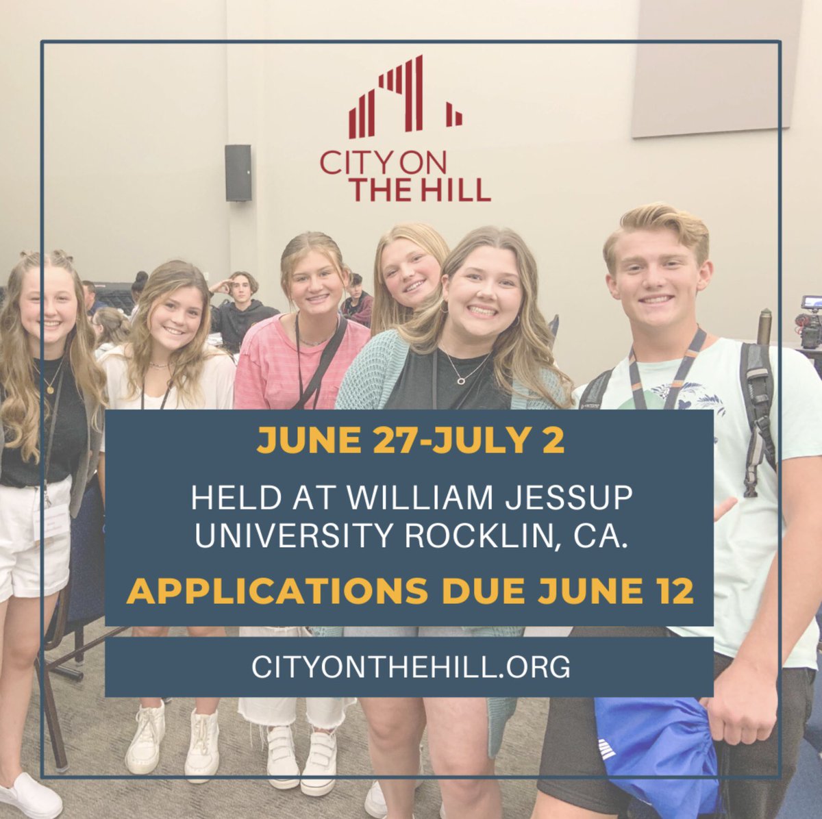NevadaFamily's tweet photo. City on the Hill is a one-of-kind summer conference for teens! 

High school students in grades 9-12 are invited to apply. Space is limited, so apply today at https://t.co/3CQJnvdcM5. 

SCHOLARSHIPS ARE AVAILABLE. 

Got questions? Contact Dana at danaf@capitolresource.org. https://t.co/p6WiSXJ76t