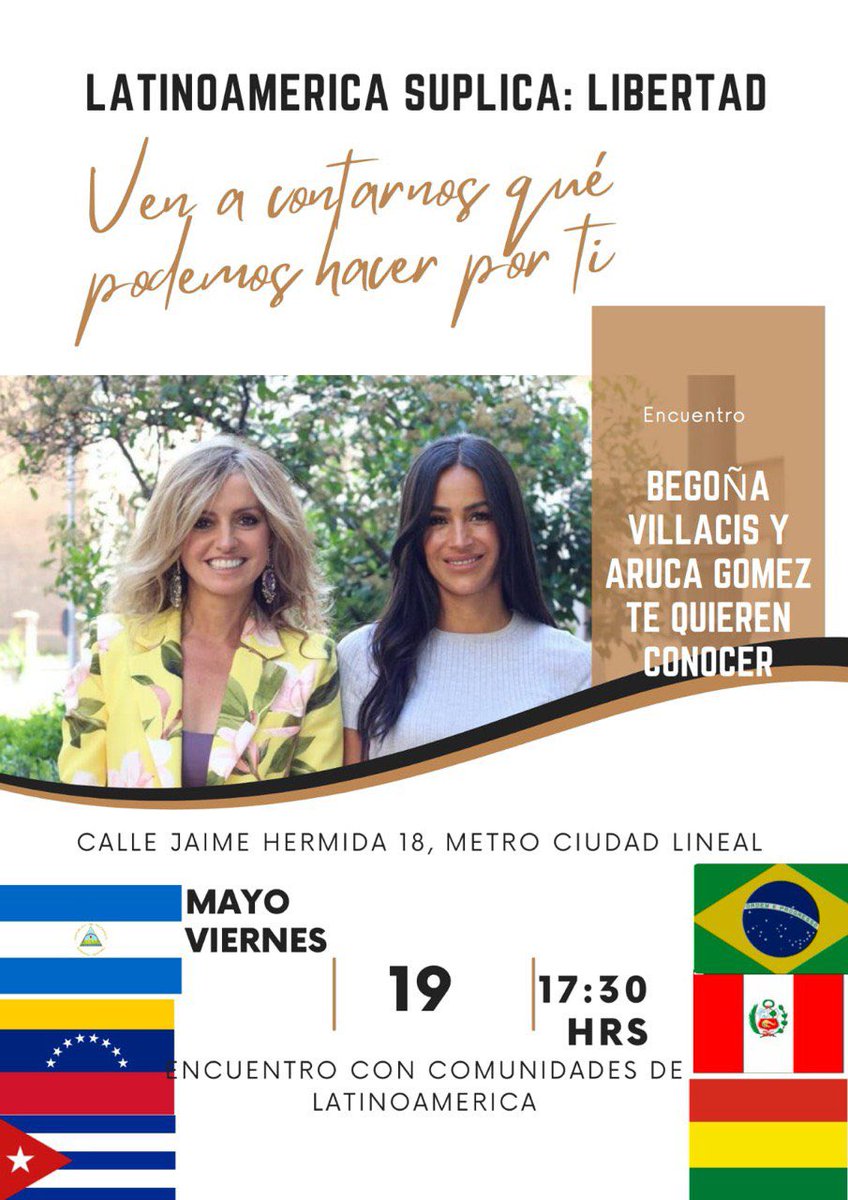 ArucaGomez's tweet photo. Nos vemos mañana a las 17:30 para hablar de la importancia de la libertad junto a @begonavillacis y los liberales latinoamericanos. 

¡Allí os espero para escuchar todas vuestras propuestas! 🥰🙌🏻

#SeNecesitanValientes https://t.co/Erjs7al5Ap