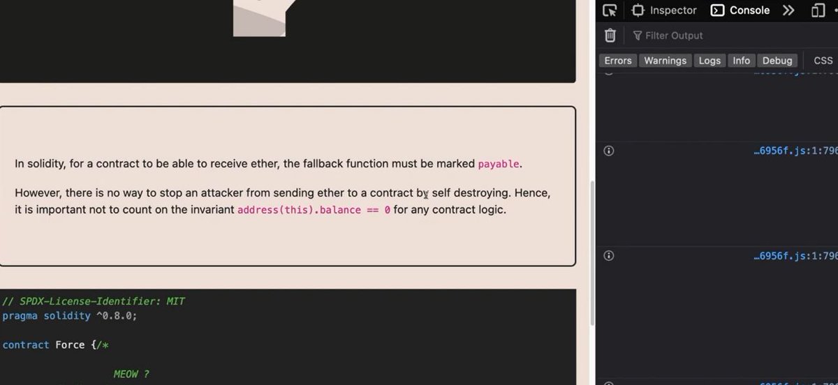 YuvaramyaSri's tweet photo. Day14 of #30DaysofSolidityLW3 Challenge
@LearnWeb3DAO

Ethernaut FORCE Challenge :
Use of selfdestruct() function and add of Eth to specifed address. https://t.co/Z18VbBq0jy