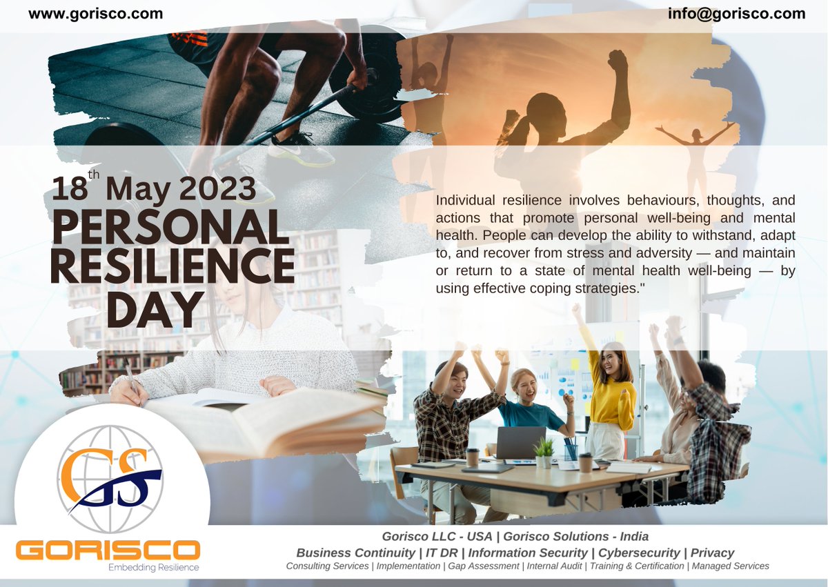 GoriscoSol's tweet photo. As per Business Continuity Awareness Week (BCAW), today we celebrate Personal Resilience Day which is 18th May 2023.
#businesscontinuityawarenessweek #resilience #BusinessContinuity #personalresilience #BCI #personalresilience #Risk #compliance #resilience https://t.co/mNEAQGMREl