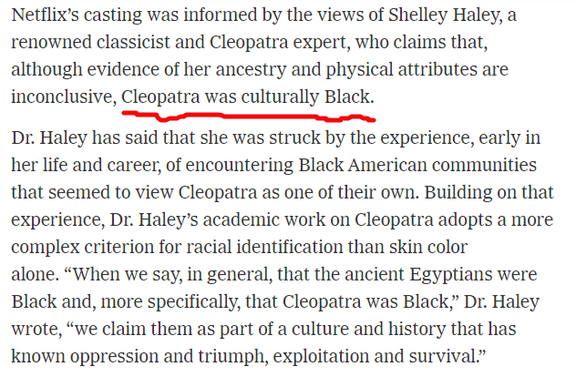 SwannMarcus89's tweet photo. That's nowhere near the funniest thing the Times said about this.  They referred to Cleopatra as "culturally black," as if the culture of black Americans extends across all of space and time to the extent that it could include an Egyptian queen who died in 30 BC https://t.co/eXEDgZqVFR