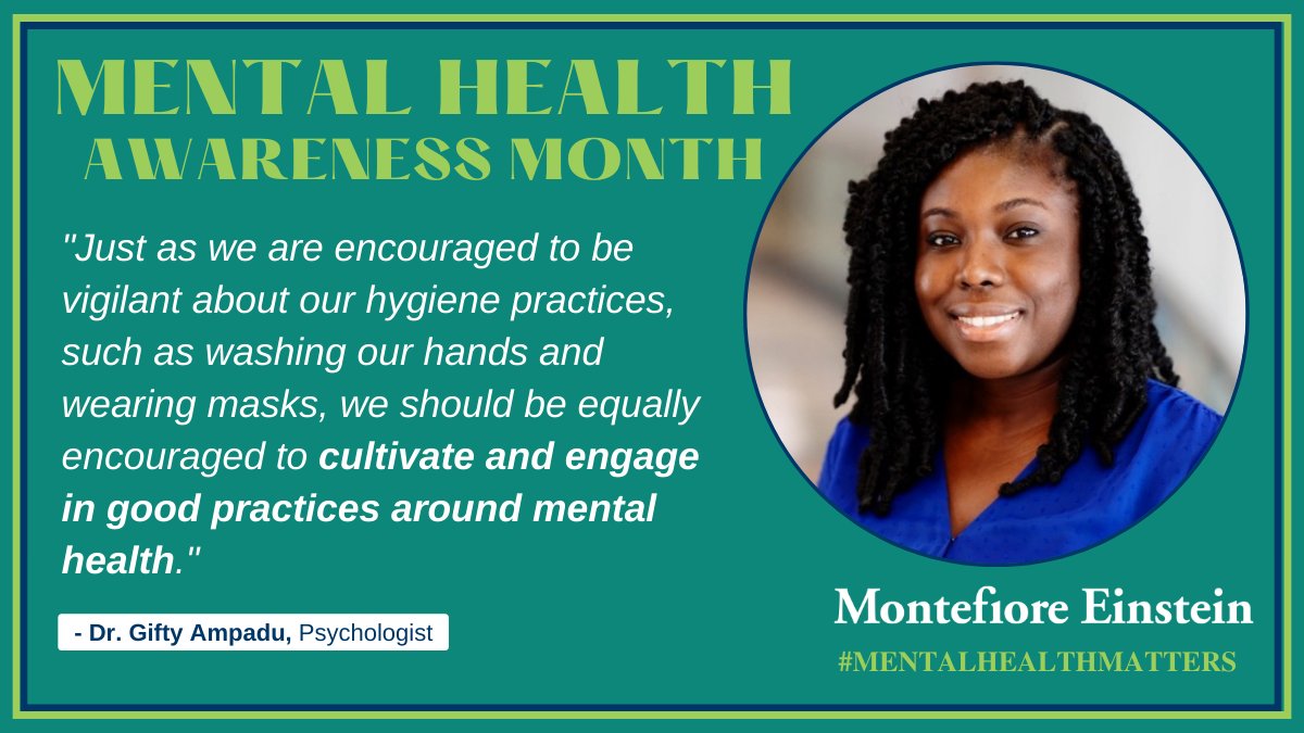 MontefioreNYC's tweet photo. .@Gampadu has 4 ACTS to improve #MentalHealth hygiene:

1️⃣ Start the conversation during your annual physical
2️⃣ Intentionally engage in self care strategies
3️⃣ Use therapy as a proactive way to check-in
4️⃣ Cultivate a social support network

#MentalHealthMonth @MontePsych https://t.co/hHAyzsQ6Fz