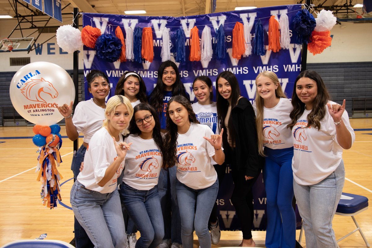 MissionCISD's tweet photo. VMHS senior Carla Guerrero is taking her athletic career to the next level! Congratulations to Carla on officially signing with The University of Texas at Arlington today to compete in track. She was joined by friends and family to celebrate this exciting event. https://t.co/Ylt0x3jdg2