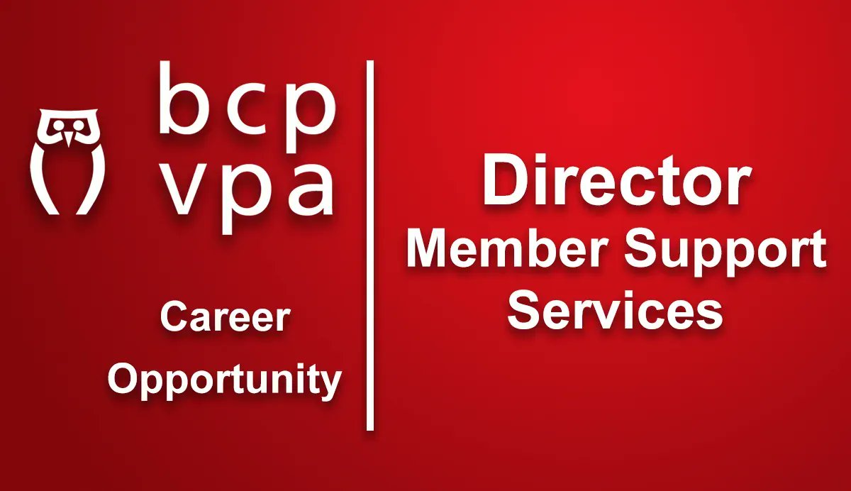 Come and work with us! 
The BCPVPA is seeking a collaborative leader for the role of Director, Member Support Services. 
Applications accepted until June 2, 2023 at 5pm.
bit.ly/BCP_MSSDirecto…