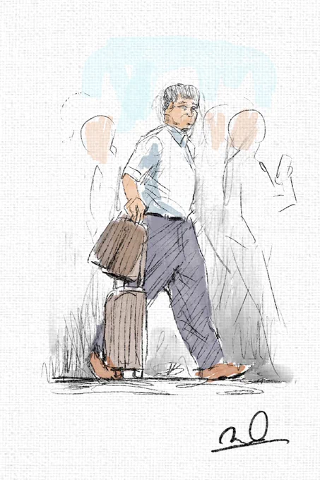天気が良い日だったので街中で歩いてる人達を描いてた
