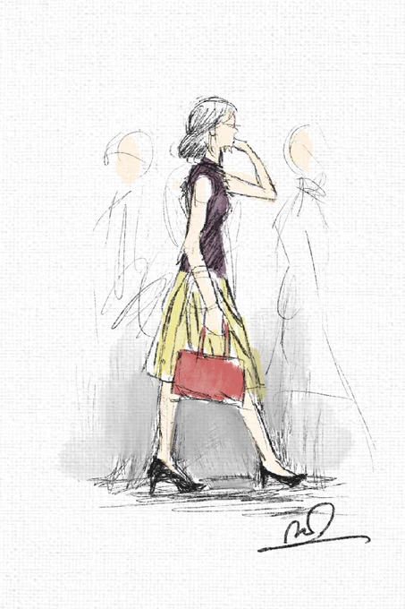 天気が良い日だったので街中で歩いてる人達を描いてた