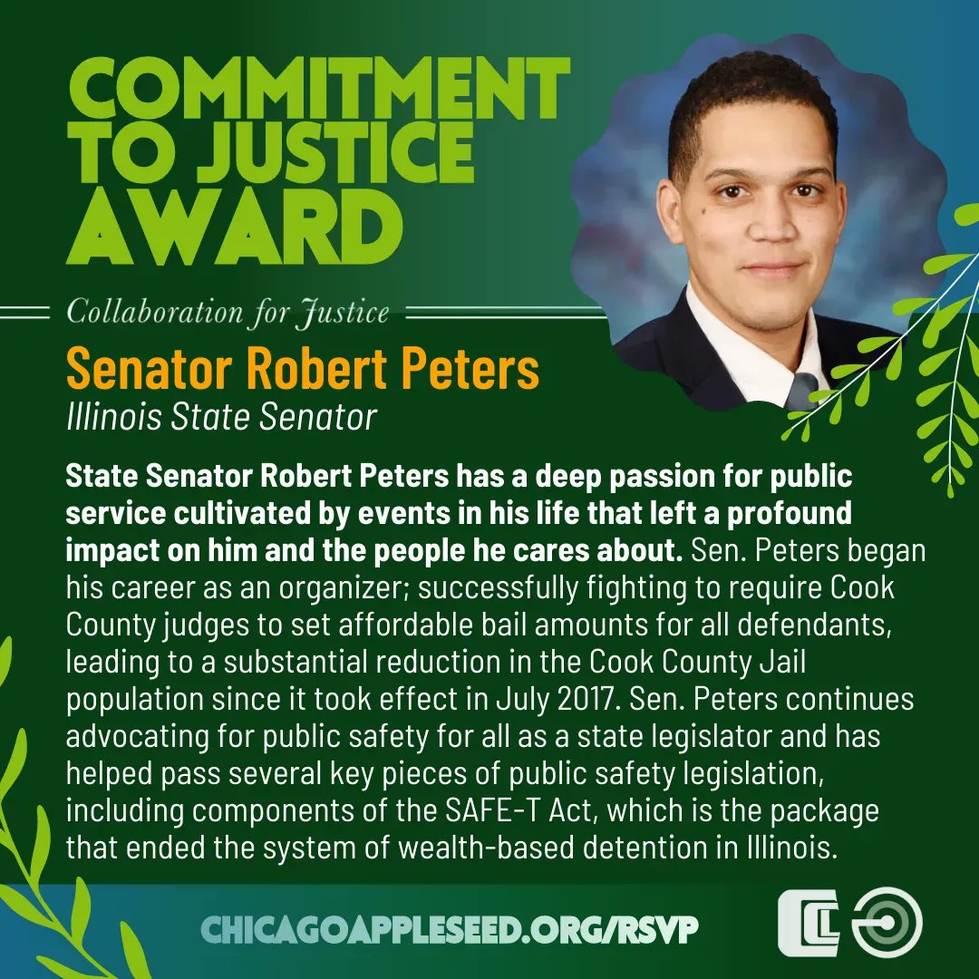 ChiAppleseed's tweet photo. Our #Commitment2Justice award winner β¨ IL Sen. @RobertJPeters β¨ is a lifelong Chicagoan with a passion for #justice and public service. His work as an organizer then senator has led to much meaningful change.
Still need tickets for June 8? Get them at https://t.co/UW0Xn2VzRD! https://t.co/S4xzPkEgYE