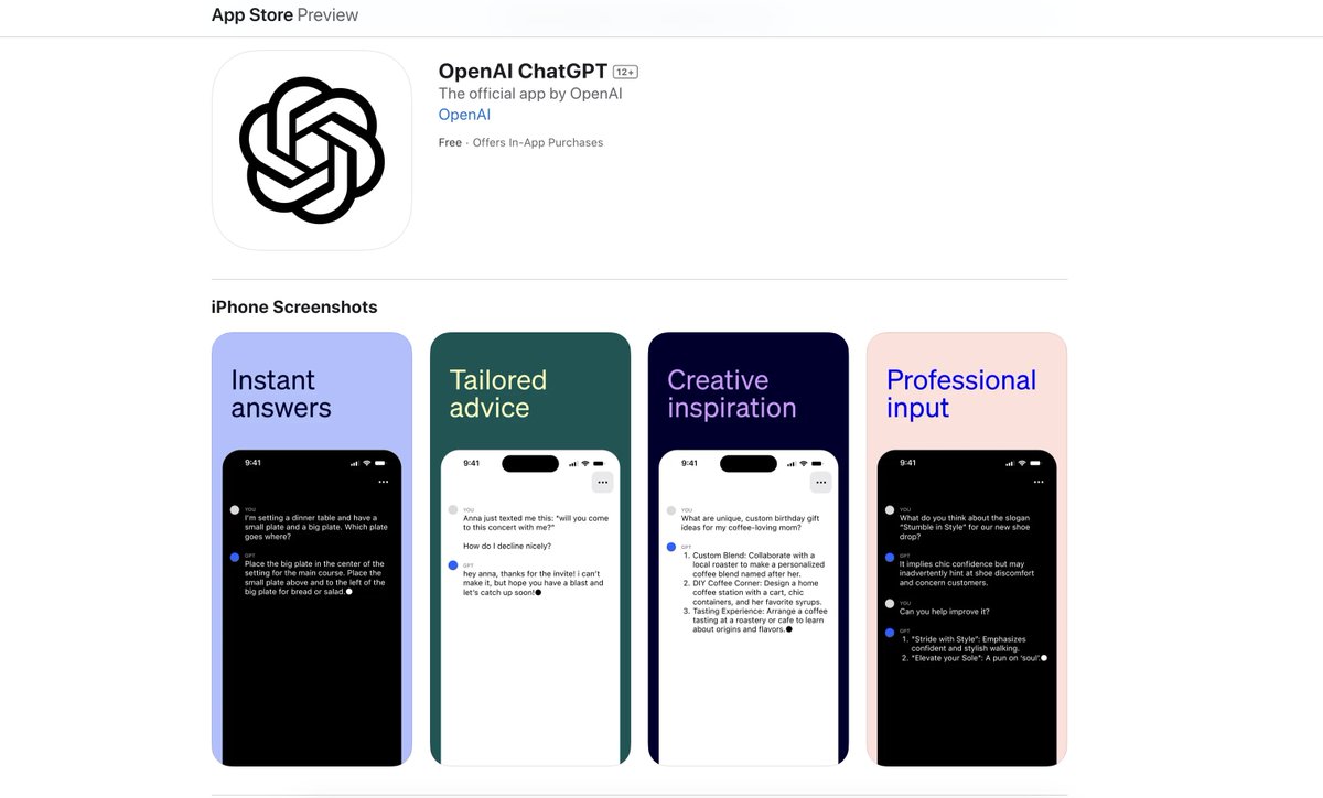 Breaking 🚨 Open AI launched an official app for ChatGPT. This official app is free (no ads!), syncs your history across devices, and brings you the newest model improvements from OpenAI. Download it from the link below.