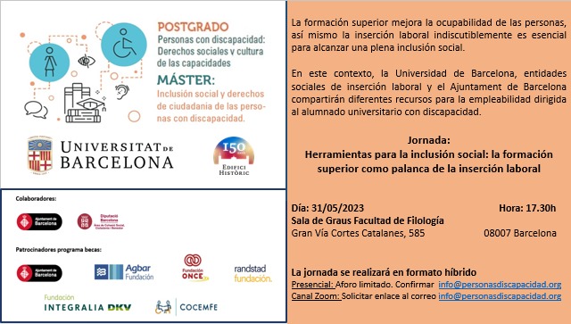 Jornada en la UB sobre inserción laboral para personas con discapacidad. Os esperamos!!!