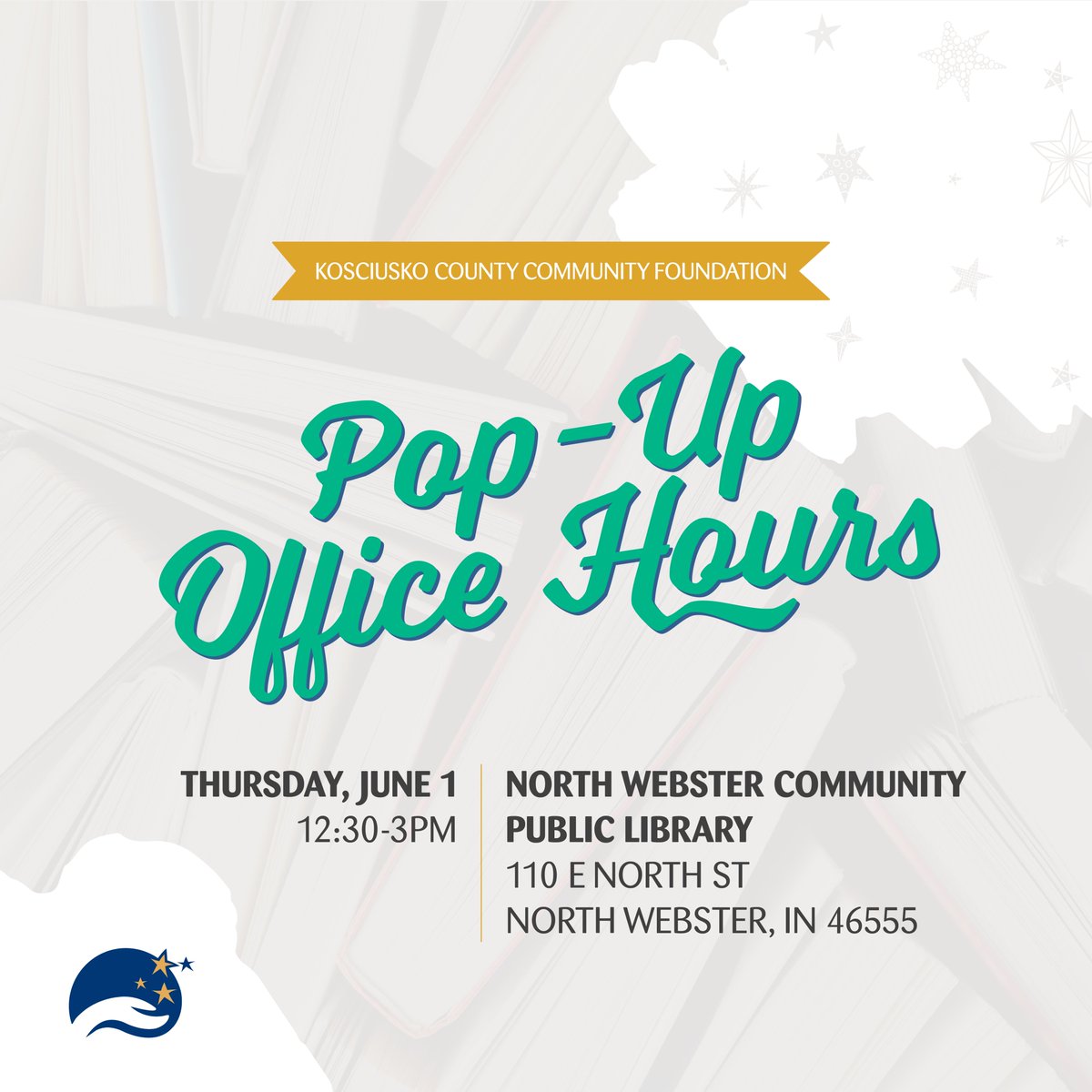 gotoKCCF's tweet photo. We’re bringing the Community Foundation to you! Have questions about the Foundation's programs, applying for a grant, or how to establish a fund? Drop by the library on June 1. Staff members Alex and Terrill are eager to hear from you. https://t.co/gBuEFrs2eK https://t.co/TOMpzNx0ny