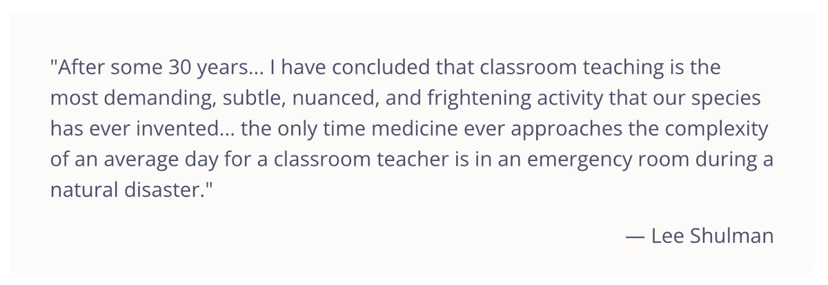 ddmeyer's tweet photo. "Teaching is the most frightening activity that our species has ever invented." Every day is a great day for this Lee Shulman quote on the difficulty of teaching. h/t @PepsMccrea https://t.co/VORl1OXsPt