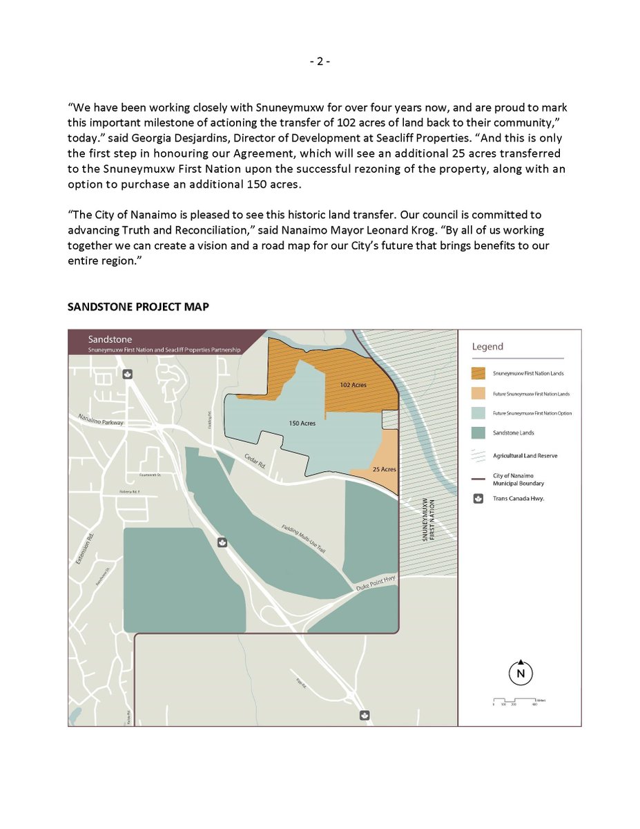 In a historic signing ceremony today, Snuneymuxw First Nation and Seacliff Properties announced the formal transfer of 102 acres of land, including their ancient village site, kwula’xw, to the Snuneymuxw people. Unprecedented.