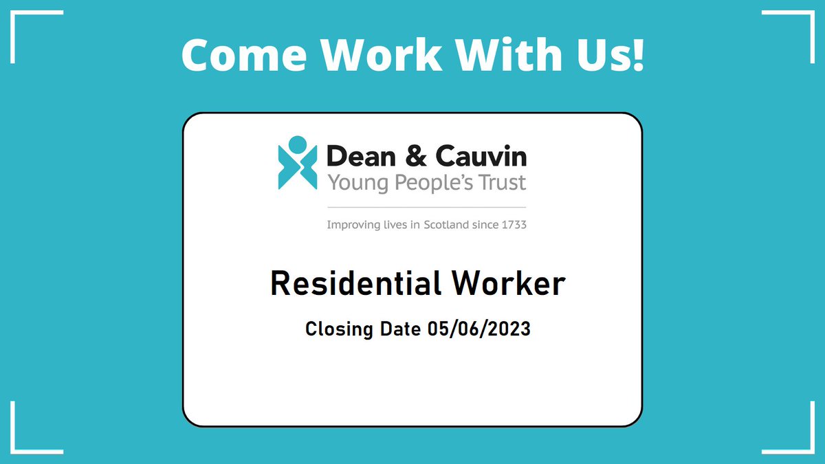 We're looking for a Residential Worker to join our team, primarily based at Cauvin House.

For more information on the role and how to apply, please visit deanandcauvin.org.uk/work-with-us/j…

#EdinburghJobs #Recruitment #ThirdSectorJobs