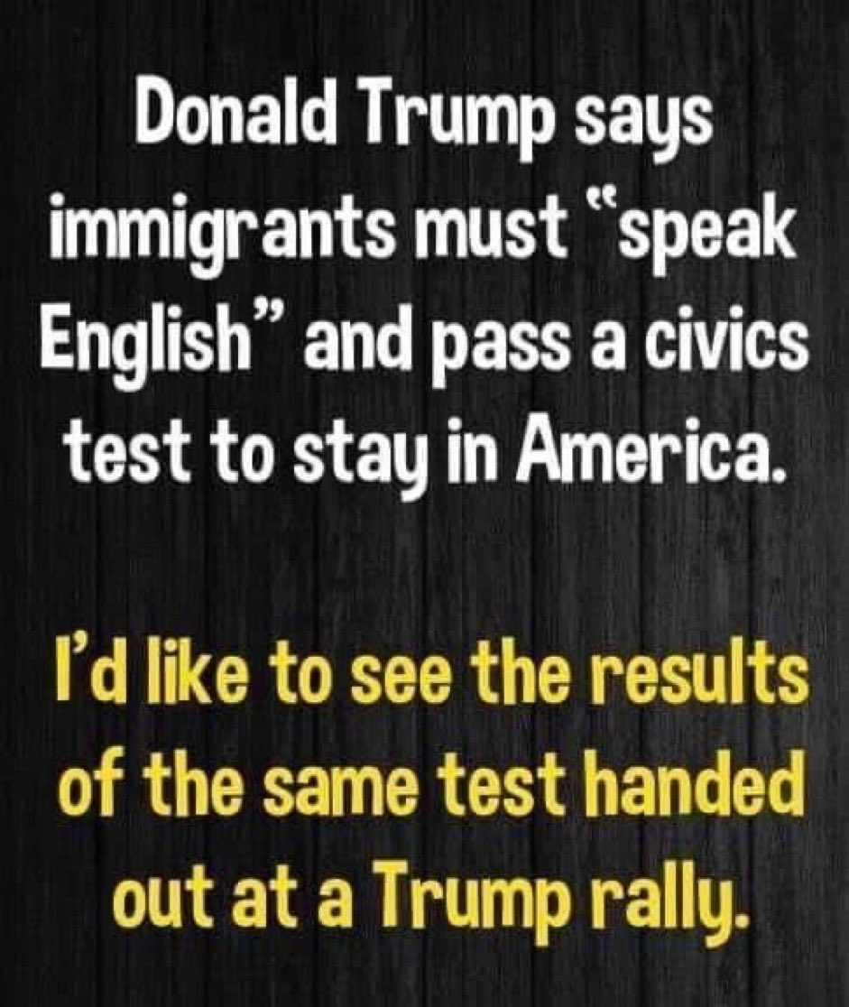 JayeJaybird54's tweet photo. I’d like for Trump and all of his base to take the civics test. And just as a bonus, I’d like for all of our leaders to have higher than a 3rd grade vocabulary. I don’t think that’s too much to ask for, is it? #DemVoice1 #ProudBlue #Fresh https://t.co/OVFh4XaCiO