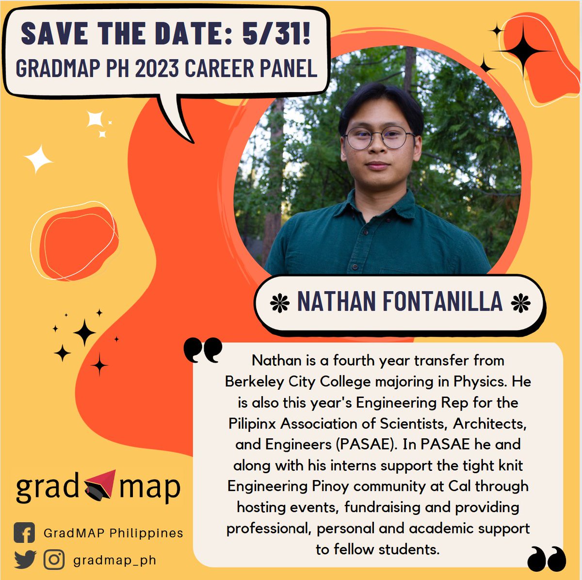gradmap_ph's tweet image. From physics to social marketing analytics, 
from Runway AI to strutting on the actual runway, we’ve got a lot more in store for you!
Meet two more from our #GradMAPCareerPanel2023, and don’t forget to register NOW!
📍bit.ly/gradMAPcareer

#sciencePH #career #mentorship