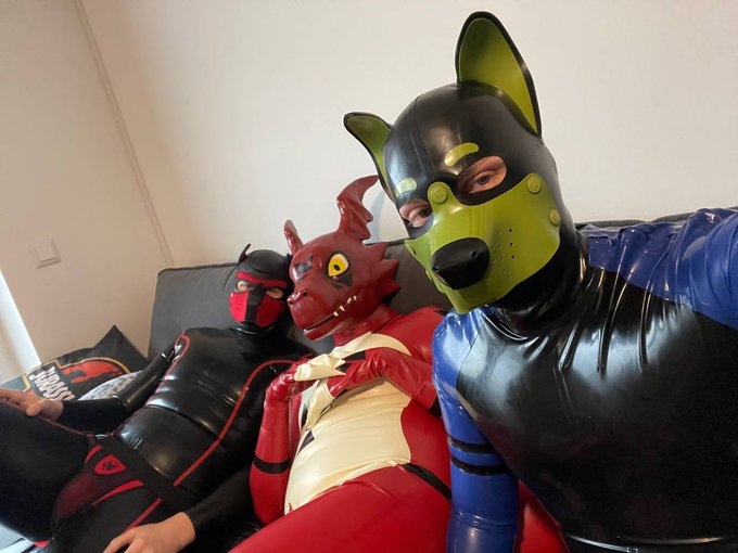 "Tamed" us a rubbery Guilmon last weekend?

From left to right: @PupKami @RubberGuilmon @pupMittens 