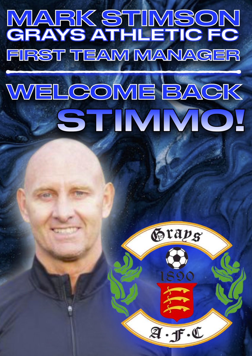 MARK STIMSON RETURNS AS 1st TEAM MANAGER OF GRAYS ATHLETIC. 
Grays Athletic are delighted to announce that Mark Stimson has agreed to return home and become our new 1st team manager. 
WELCOME HOME STIMMO!!!!!
Full Statement below: