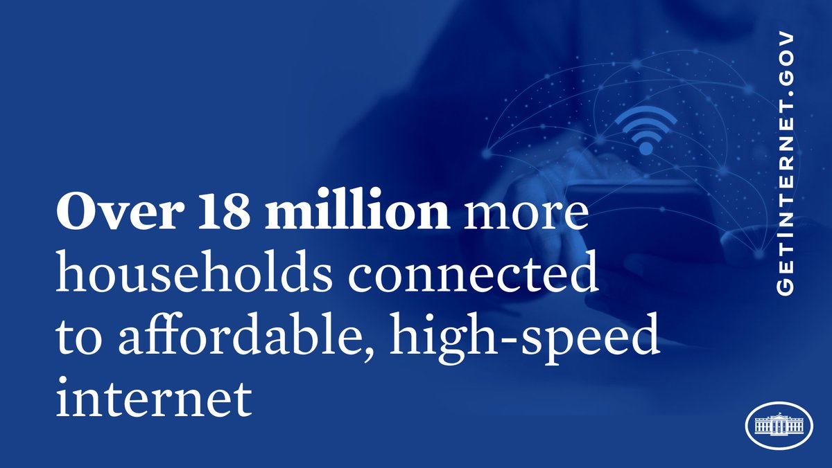 WhiteHouse46's tweet photo. With a historic $65 billion investment, the Bipartisan Infrastructure Law is helping ensure every American has access to affordable, reliable, high-speed internet.

Learn more at https://t.co/rYeK5u6Ho7. https://t.co/foaayJXkfS