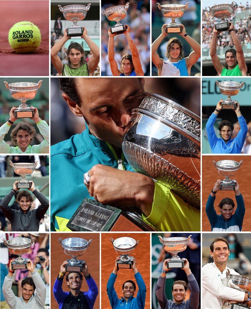 2010MisterChip's tweet photo. Roland Garros 2023 será la primera edición del torneo francés sin Rafa Nadal en la lista de participantes desde 2004.

Es un buen momento para recordar los números de Rafa en la tierra de París...

RAFA NADAL, LA LEYENDA DE PARÍS EN CIFRAS

▪️ Participaciones: 18 (2005-2022)

▪️ Títulos: 14 (llegó a ganar 5 seguidos entre 2010 y 2014)

▪️ Tiempo total en pista: 11 días, 15 horas y 41 minutos (distribuidos entre 115 partidos, siendo el más largo de 4 horas y 53 minutos contra Mathieu en 2006 y el más corto de 51 minutos contra Carreño -se retiró por lesión en el segundo set- en 2017).

▪️ Victorias: 112 (97.4%). La más abultada un 6-0, 6-1, 6-0 contra Nikoloz Basilashvili en 2017. Sólo en 3 ocasiones necesitó jugar 5 sets para derrotar a su rival (Isner/2011, Djokovic/2013 y Auger-Aliassime/2022)

▪️ Derrotas: 3 (Söderling/2009, Djokovic/2015 y Djokovic/2021)

▪️ Retiradas: 1 (en 2016, por lesión, antes de empezar su partido de tercera ronda contra Marcel Granollers)

▪️ Sets ganados: 333 de 367 (90.7%). Ganó 24 sets por 6-0 y jamás concedió un 0-6 (su derrota más dura en un set es 1-6 contra Federer en la final de 2006 y contra Djokovic en cuartos de final de 2015).

▪️ Tie-breaks ganados: 22 de 28 (78.6%), incluyendo un 7-0 contra Schwartzman en semifinales de 2020 y un 11-9 contra Bolelli en la 1ª ronda de 2018.

▪️ Juegos ganados: 2183 de 3297 (66.2%)

▪️ Puntos de break ganados: 738 de 2181 (33.8%)

▪️ Puntos de break salvados: 709 de 932 (76.1%)

▪️ Puntos totales ganados: 11874 de 20665 (57.5%)

▪️ Aces: 312 (por 394 de los rivales). Un promedio de 2.7 aces por partido.

▪️ Dobles faltas: 197 (por 308 de los rivales). Un promedio de 1.7 dobles faltas por partido.