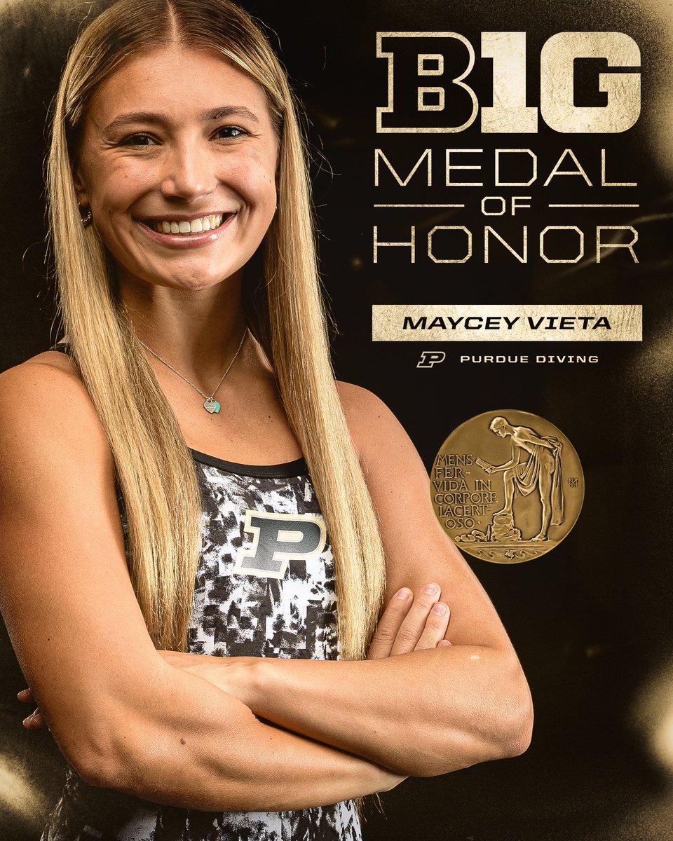 From All-American to B1G Champion to #PurdueGrad to B1G Medal of Honor recipient. Great to see @MayceyVieta recognized. boile.rs/B1GMoH23

All Department Highs
🏅 4 MoH Recipients in last 3 years
🏅 7 MoH Recipients since 2014
🏅 11 MoH Recipients from the Pool since 2011