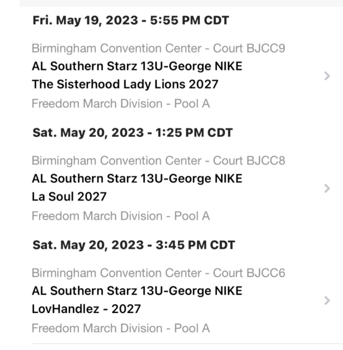 Schedule for the weekend—playing up in 2027 division. Let’s go @ALSoStarz @SoStarzGA @NikeGirlsEYBL