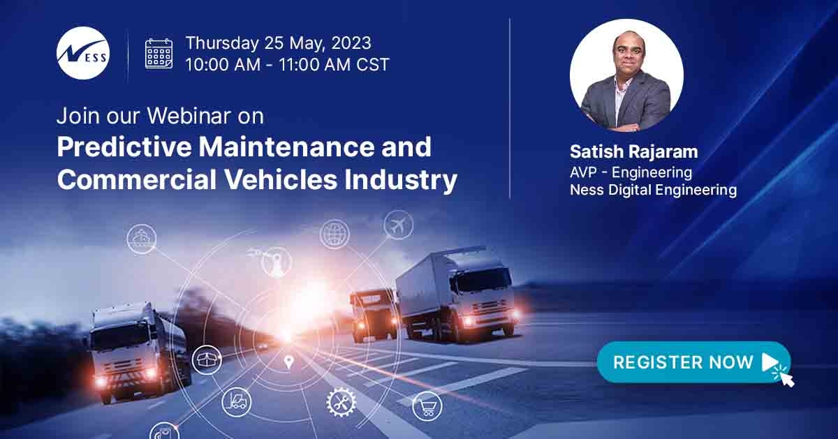 Join us for an insightful #webinar on #PredictiveMaintenance with our AVP Engineering, Satish Rajaram, on 25 May, 10 to 11 M CST

Click here to Register for the webinar: bit.ly/3Hh1vW7

#CommercialVehicles #machinelearning #Automotive #drivermonitoring #connectedvehicles