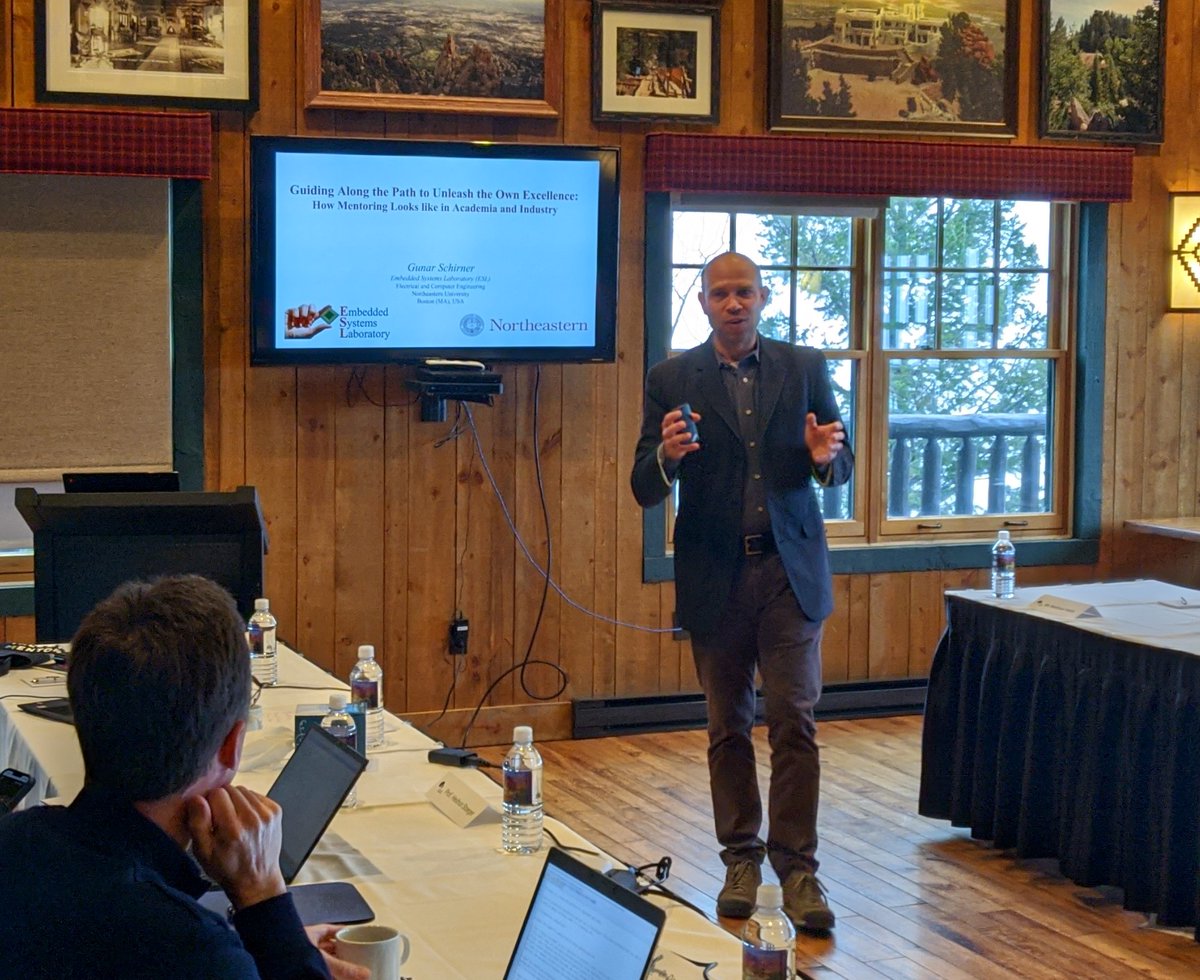 TalentMentoring's tweet photo. Prof. Gunar Schirner, professor of electrical and computer engineering at @Northeastern, is presenting Guiding Along the Path to Unleash Excellence: What Mentoring Looks Like in Academia and Industry? https://t.co/5uqVkDgGf0