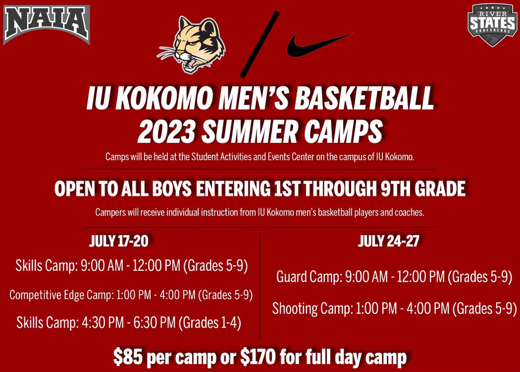 Eric Echelbarger (@coachericech) on Twitter photo Excited for the 5th Annual IU Kokomo Basketball Camps this July! Our coaching staff and players are looking forward to working with your son! If you have questions contact me at (812) 480-3614. Please share with anyone interested👊 <a href="/IUKMBB/">IU Kokomo Men’s Basketball</a> <a href="/IUKAthletics/">IU Kokomo Athletics</a>
iukcougars.com/documents/2023… Excited for the 5th Annual IU Kokomo Basketball Camps this July! Our coaching staff and players are looking forward to working with your son! If you have questions contact me at (812) 480-3614. Please share with anyone interested👊 <a href="/IUKMBB/">IU Kokomo Men’s Basketball</a> <a href="/IUKAthletics/">IU Kokomo Athletics</a>
iukcougars.com/documents/2023…