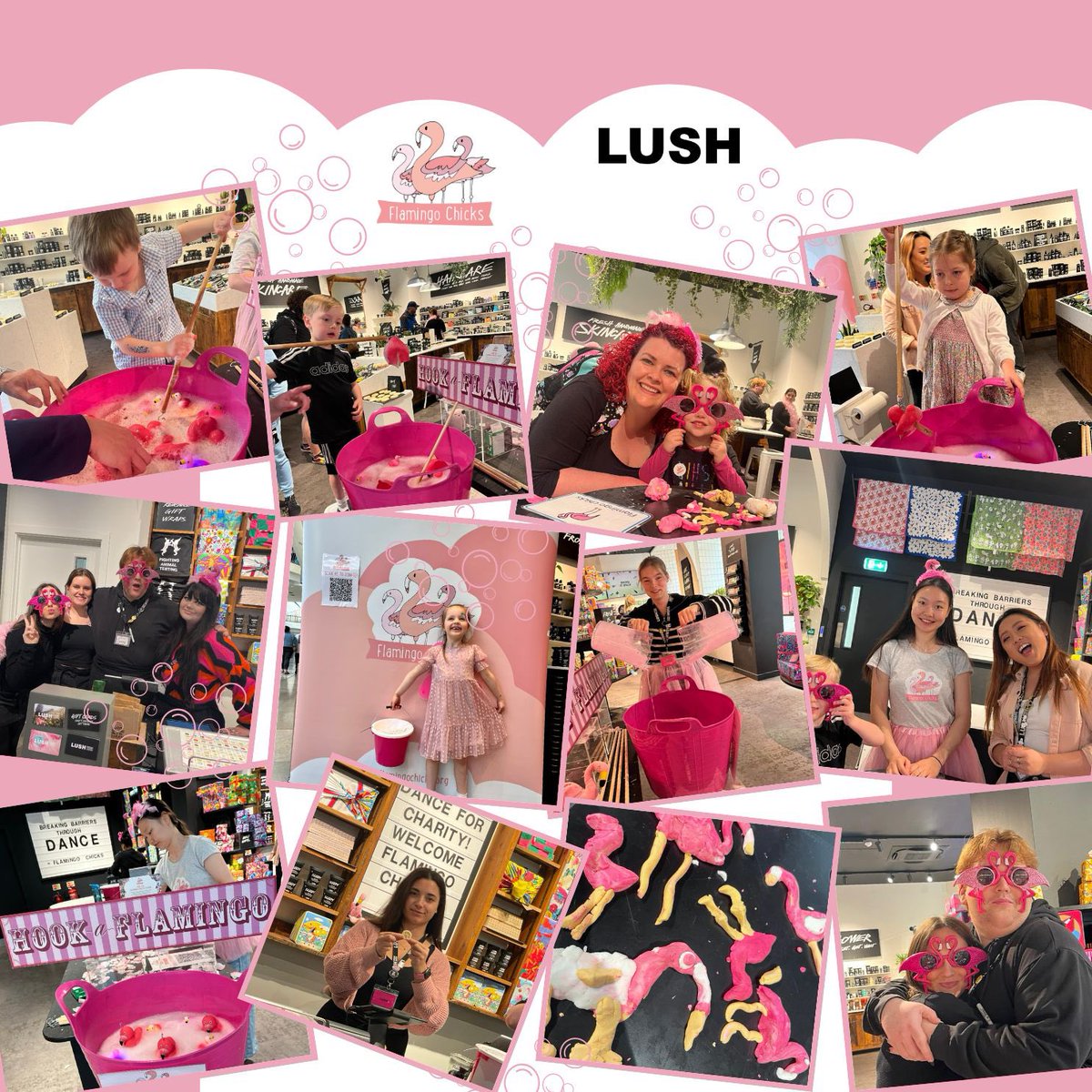 FlamingoChicks's tweet photo. Look at these wonderful images from our #May100 fundraiser at @LushLtd Bluewater! From hook a flamingo to sensory potions, we had so much fun and raised £374! 🦩 💕
We’re so grateful to Lush and everyone who supported. Special thanks to our volunteers Sarah, Selina & Georgie! https://t.co/IL9XciQ9GG