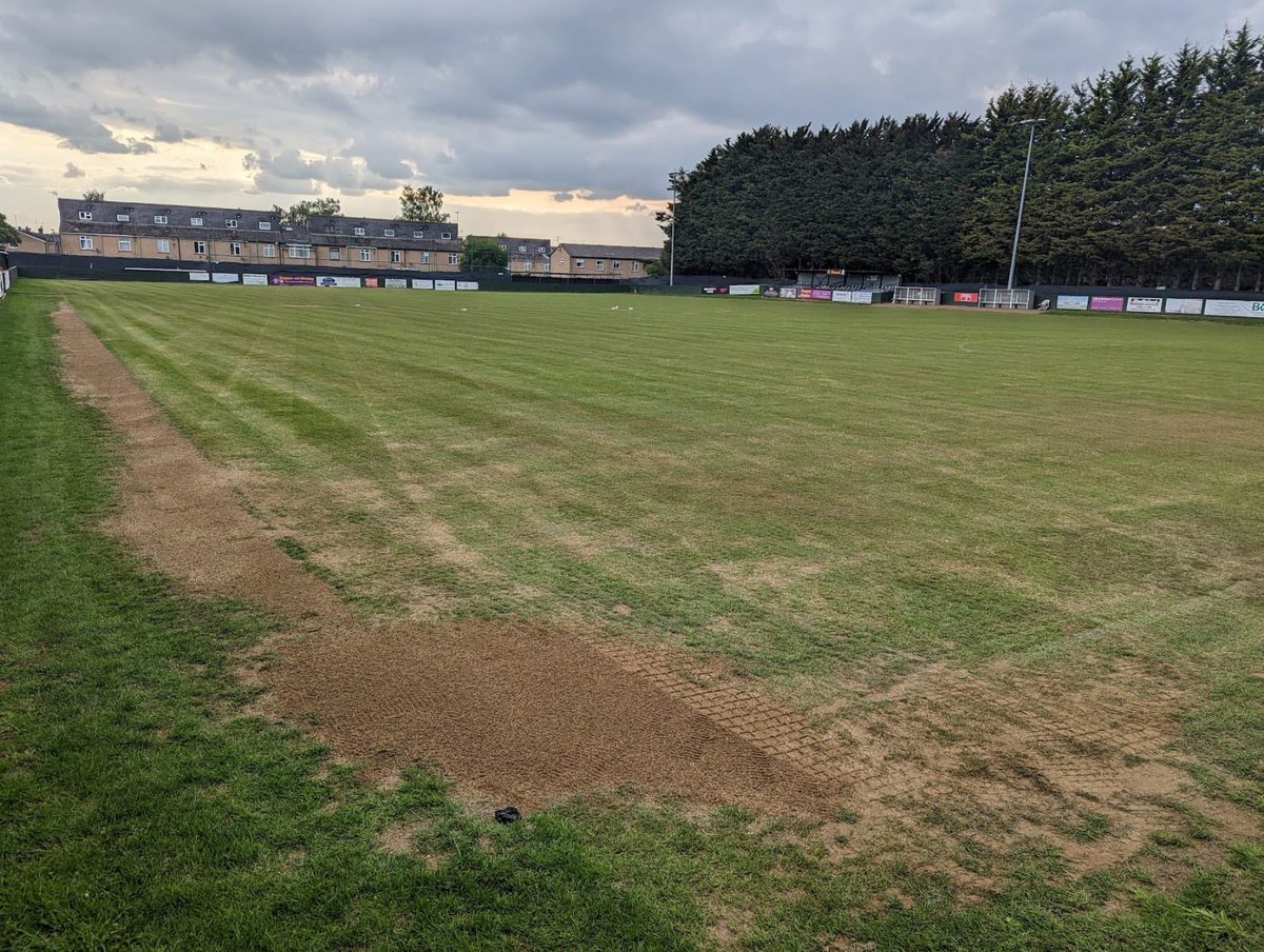 Thanks again to <a href="/RSGroundcare/">RS Groundcare</a> for another professional top job. Always go above and beyond with our end of season pitch works. 👏🏻 Typically it’s now forecast dry and warm for the next week or soo 😩. Bring back the rain showers. 
<a href="/RandHUFC/">Rushden & Higham Utd</a>  <a href="/AFCRD/">AFC Rushden & Diamonds</a>