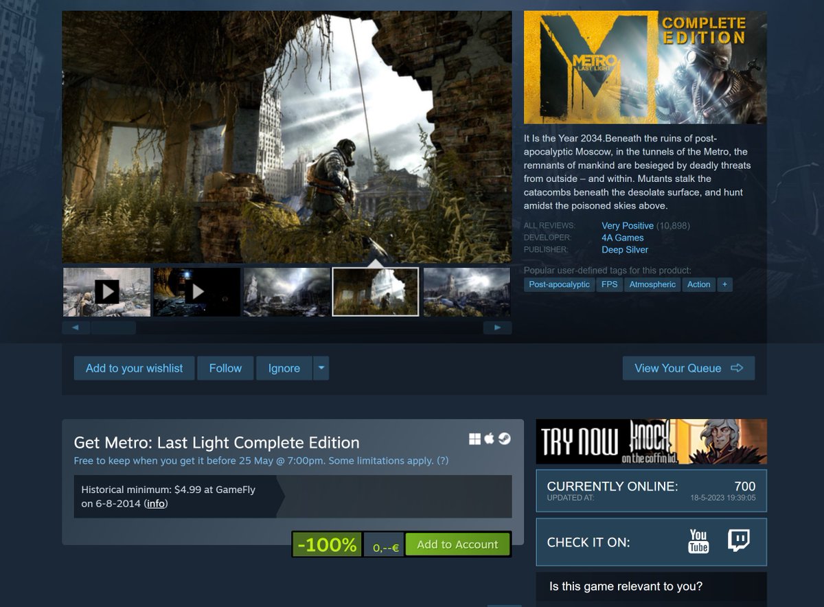 DANNYonPC's tweet photo. Metro last light CE is free on steam

https://t.co/wc7lCDFftA https://t.co/dC1R65Xitm