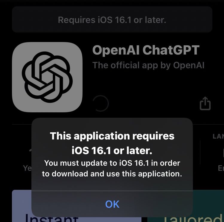 weiwenBTC's tweet image. #OpenAIChatGPT 应用程序上线苹果商店，但目前下载条件：❶美区ID，❷等于或高于16.1系统。