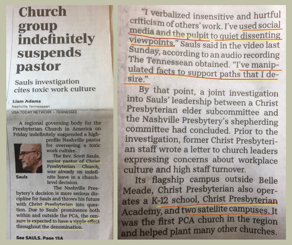 Covenant Presbyterian & it’s parent church Christ Presbyterian has long history of use manipulation SM, pulpit & Courts to keep its secrets.  Secrecy breeds sickness & manifests in destructive ways.
Sunshine is the best disinfectant 
#ReleasetheManifesto Nashville
#MNPD #tnleg