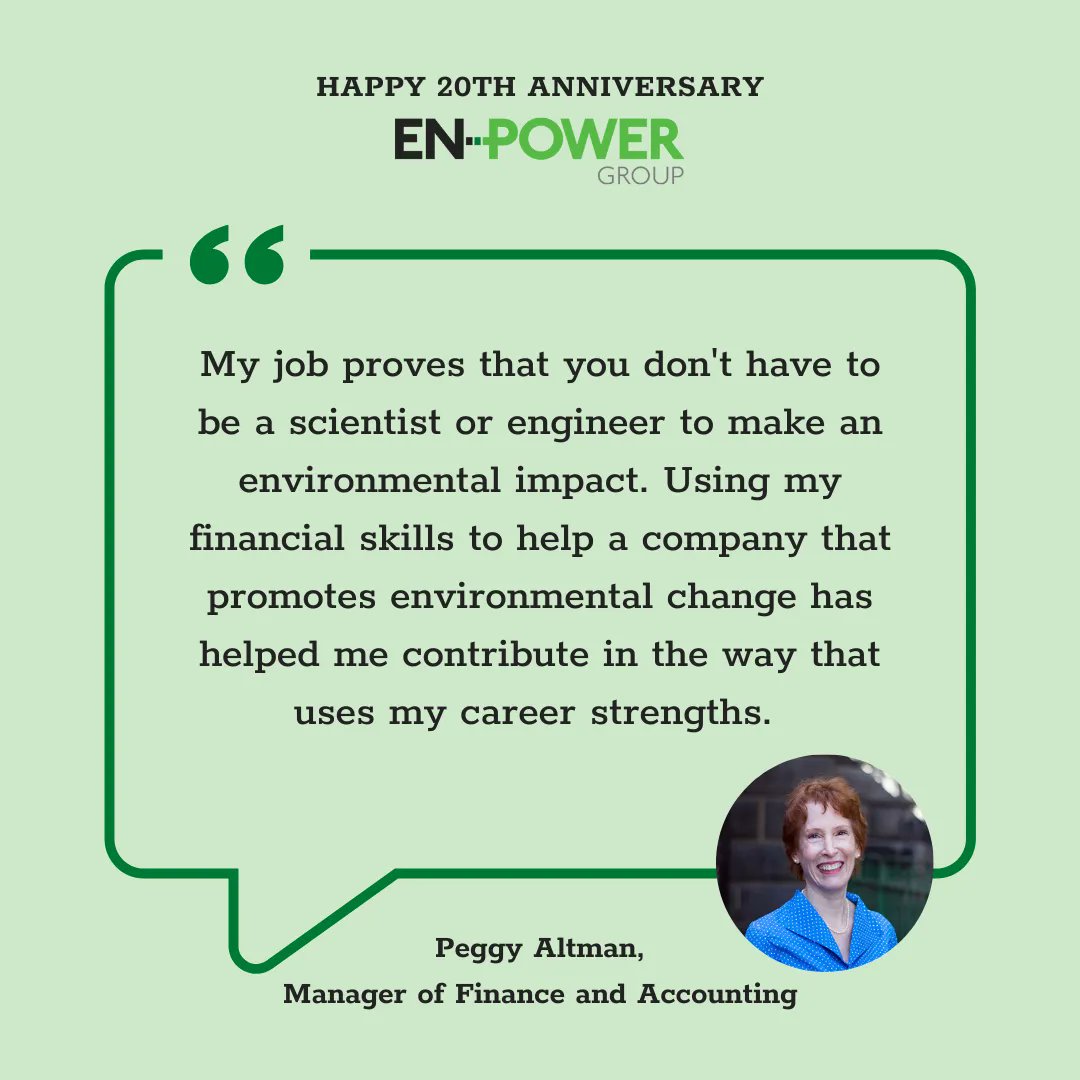 ENPOWERGROUP's tweet photo. Today, we are excited to share stories from Peggy Altman, Elizabeth Engoren, and Andy Letwin about why they're proud to work at EN-POWER GROUP. Click on the graphics to read about it!

We are hiring! Join us at https://t.co/YMath7Ts11
#ENPOWER20Years #SustainableSolutions https://t.co/eUpiYZHJyP